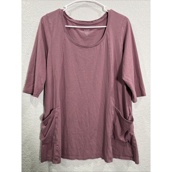 Pure J. Jill Two Pocket Knit Tunic Sz L Petite Pink Casual Short Sleeve Cottton - Picture 1 of 8